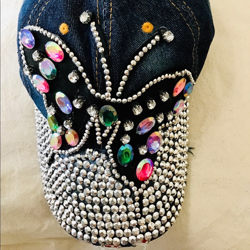 Distressed Sequined Denim BLING Baseball Hat